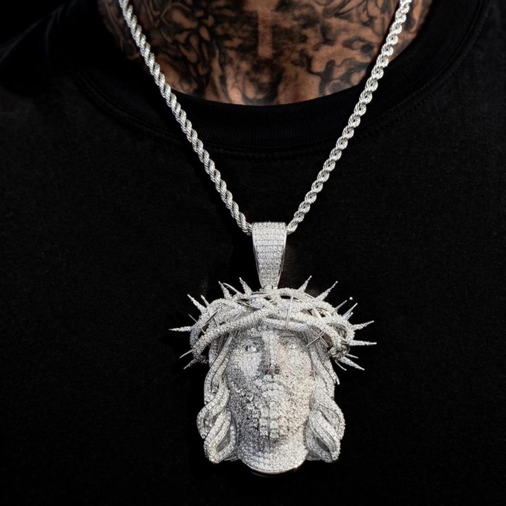 Silver Jesus pendant with rope chain 24inch